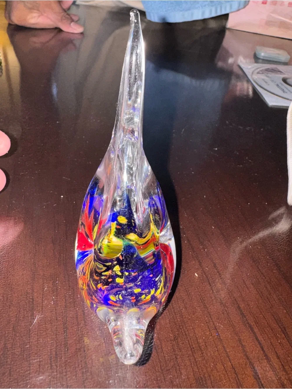 Vintage Blown Glass Fish Paperweight Figurine Clear w/ Goldfish Inside 5.5
